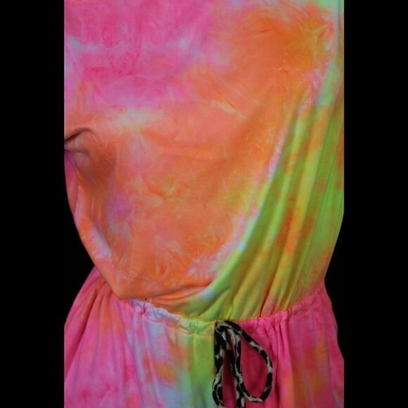 WHITE BIRCH LEISURE ROMPER TIE DYE LEOPARD TRIM SIZE LARGE NWOT - Picture 2 of 11